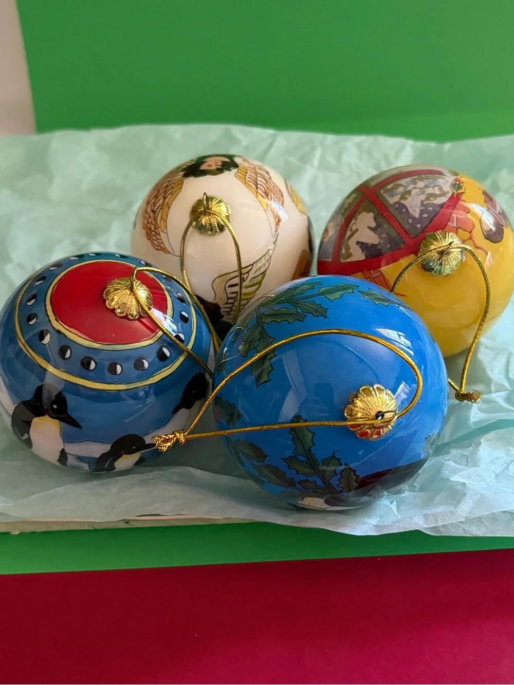 Pier 1 Li Bien Hand-Painted Holiday Ornament Set 4
